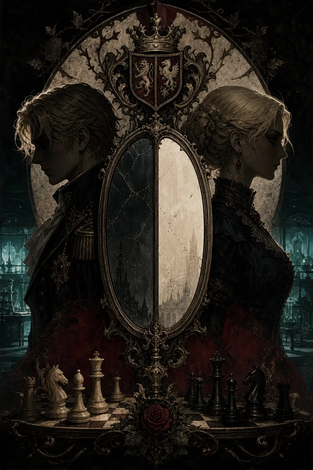 Unofficial symbolic illustration of Alfred and Alexia Ashford separated by a cracked mirror