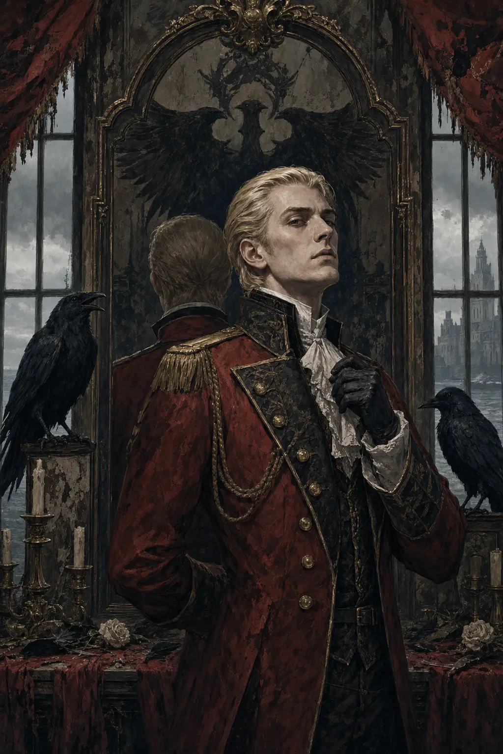 Unofficial editorial illustration of Alfred Ashford in a decaying Gothic residence