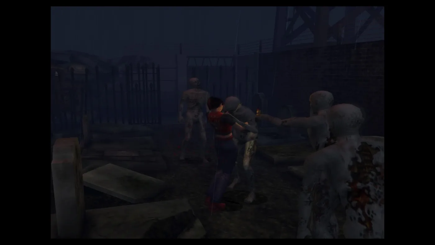 Claire Redfield fighting zombies outdoors in an official PlayStation Store screenshot