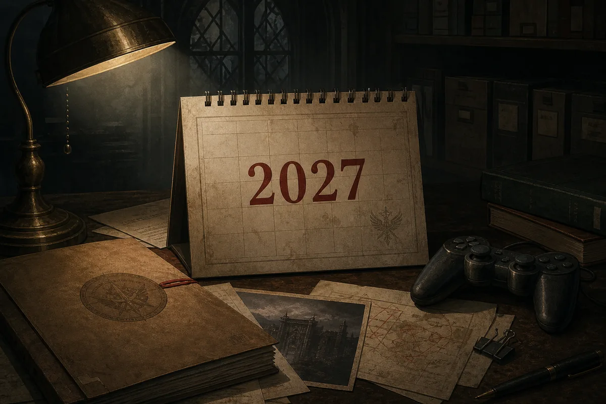 Editorial 2027 calendar scene for the Resident Evil Veronica remake release window