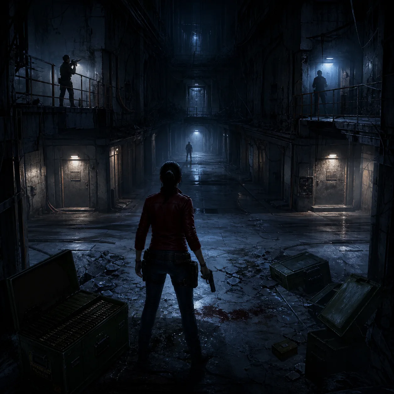 Non-official editorial illustration of a survivor entering a dark Battle Game challenge route